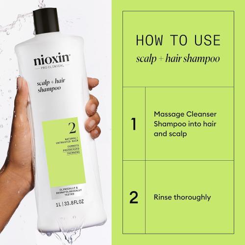 Nioxin System 2 Scalp   Hair Thickening Shampoo for Natural Hair with Progressed Thinning | Cleanse & Boost Hair Density with Niacinamide & Biotin