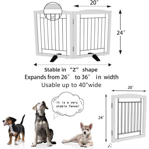ZJSF Freestanding Dog Fence Indoor, Foldable Dog Gate for Doorways, Stairs or Hallways, Sturdy Wood Extra Wide Pet Gate with Support Feet for The House, White, 24 Height-2 Panels