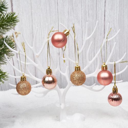 Emopeak 24Pcs Christmas Balls Ornaments for Xmas Christmas Tree - 4 Style Shatterproof Christmas Tree Decorations Hanging Ball for Holiday Wedding Party Decoration (Rose Gold, 1.3/3.2CM)
