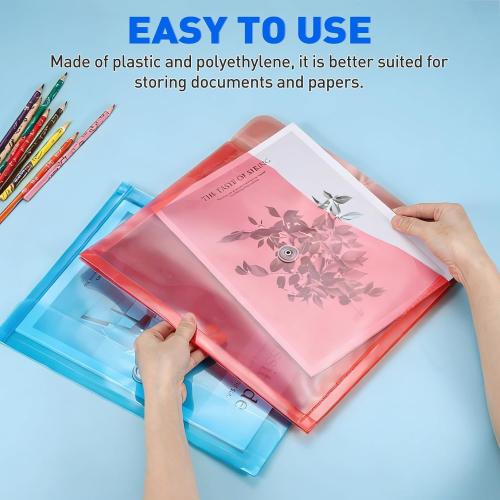 PATIKIL 3Pcs Plastic Envelopes with Button String Tie Closure, Letter A4 Size File Document Folders Envelopes for Home Work Office Organization, Assorted