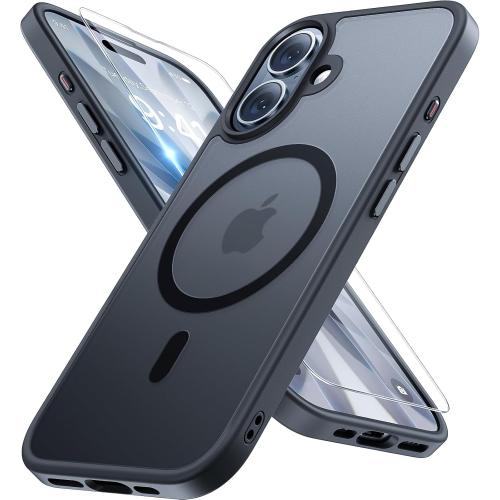 Miracase Magnetic for iPhone 17 Case (Compatible with MagSafe) with Screen Protector Military-Grade Protection, Anti-Fingerprint Translucent Matte Phone Cover for iPhone 17 6.3 inch, Black