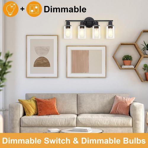 Pia Ricco Bathroom Vanity Light Fixtures, 4-Light Black Vanity Lights with Clear Glass Shades, Modern Wall Sconces Over Mirror, Bath Wall Sconces for Mirror Living Room Bedroom Hallway‼️doesn't come with light bulbs‼️