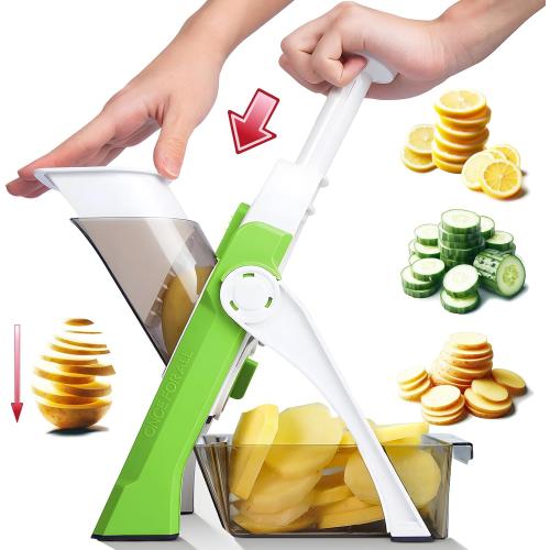 ONCE FOR ALL Safe Mandoline Slicer For Kitchen, Professional Vegetable Slicer For Food Potato Slices, Thickness Adjustable 0.1-8 mm Kitchen Artifact Fast Meal Prep (Green)