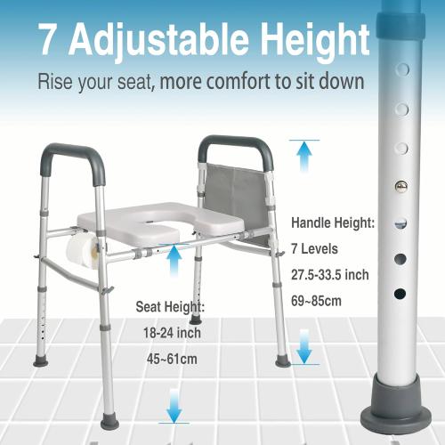 Raised Toilet Seat For Seniors 400Lbs, Adjustable Toilet Riser With Handles, Elevated Toilet Seat For Elderly, Pregnant, Handicap, Fit Any Toilet