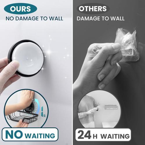 TAILI Soap Holder Dish Suction Cup, Bar Shampoo Rack for Shower Wall, Draining Soap Saver Tray for Bathroom, Rustproof Stainless Steel Sponge Holder for Tub, Kitchen, Drill-Free, Black