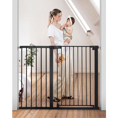COMOMY 36 Extra Tall Baby Gate for Stairs and Doorways - Fits 29.5 to 48.8 Wide Openings, Auto Close Extra Wide Dog Gate for House, Pressure Mounted Easy Walk Through Pet With Door, Black