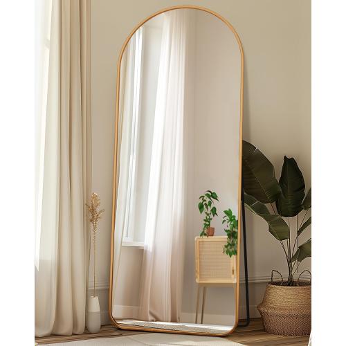Antok Full Length Mirror, 56x15 Floor Mirror with Stand, Hanging Mounted Mirrors for Bedroom, Living Room, Cloakroom, Dining Room, Gold, Arch
