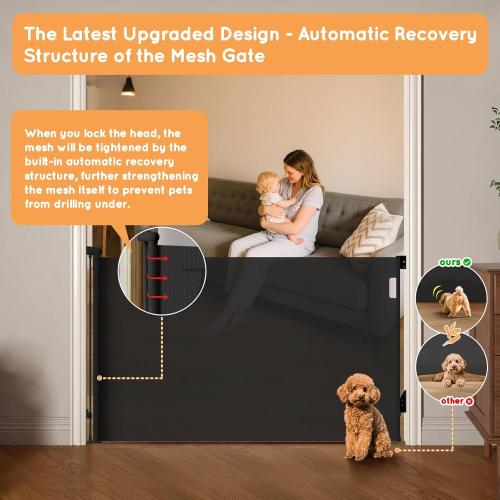 Retractable Baby Gate, 38 Extra Tall Mesh Baby Gate with Auto-Tension Design, 55 Wide One-Hand Operation Dog Gates for Doorways and Hallways, Safety Gate for Babies and Pets, Black