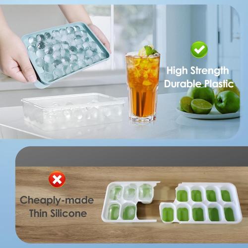WIBIMEN Ice Cube Tray with Lid and Bin - Round Ice Trays for Freezer with Lid - Ice Cube Trays for Freezer with Ice Container (0.8-2PACK Blue)