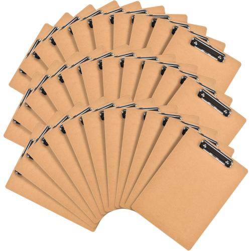 6 x 9 Clipboards Bulk, 32 Pack Small Clip Board, A5 Letter Size Wooden Hardboard Kids Clipboard Pack for Classroom, Party, Home, Brown