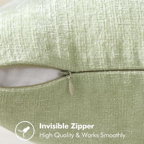 EMEMA Pillow Covers 20x20 Inch Pack of 2 Summer Couch Pillow Covers Soft Chenille Throw Decorative Modern Solid Dyed Pillowcases for Sofa Bed Light Green(Only Covers)