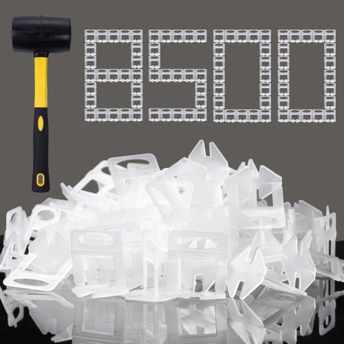 Tile Leveling System 1/8 Spacers Tile Leveler Clips 8500 Pcs and 16 oz Rubber Mallet Hammer .Tile Tools Set for Professional Ceramic and Stone Installation