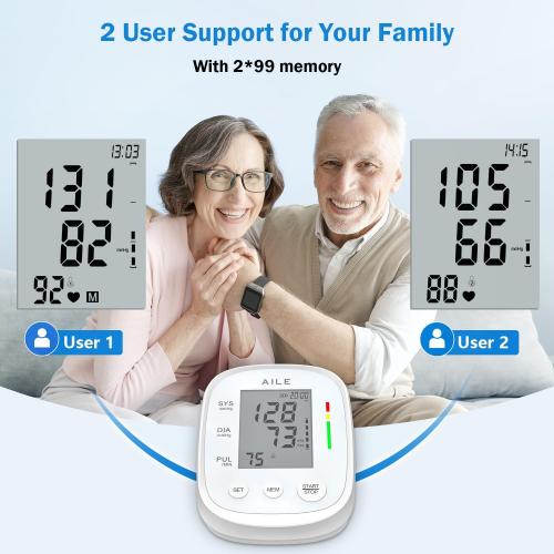 AILE Blood Pressure Monitor, Blood Pressure Machine Upper Arm Large Cuff(8.7-16.5), High Automatic Blood Pressure Monitors Cuff for Home Use, (BP) Manual Arm Blood Pressure Monitors, 2 * 99 Memory