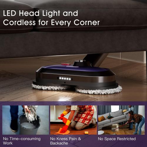 VMAI Electric Mop with Detachable Battery & 300ml Water Tank | Spin Mop with LED Headlight and Sprayer, for Hardwood, Tile, Laminate Floor, <50dB Working Noise