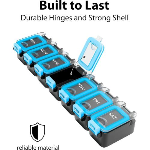 Weekly Pill Organizer 1 time a Day – Pill Box 7 Day with Enhanced Waterproof Seal, Large compartments Hold Big Vitamins & Supplements, Upgraded Locking lids, for Home & Travel use, Durable Hard case