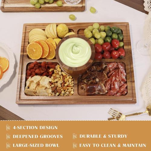 17 Acacia Wood Cake Stand with Lid, 2-in-1 Rectangular Charcuterie Board & Dessert Display, Shatterproof Acrylic Cake Dome Cover for Freshness, Charcuterie Platter for Weddings, Parties