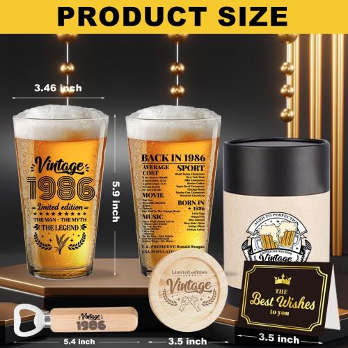 40th Birthday Gifts Men 40 Year Old Gifts For Men Vintage 1986 Beer Drinking Glass Unique 40th Birthday Gifts Happy Anniversary 40th Birthday Party Supplies Decorations