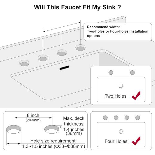 Matte Black Kitchen Faucet with Side Spray,8 Inch Single Handle Sink Kitchen Faucet with Deck Plate,2 Hole or 4 Hole Installation,Classic Style,KF-6832TB-MT