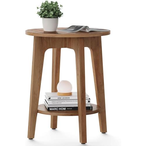 VASAGLE MAEZO Collection - Side Table, 2-Tier Small Round End Table, Nightstand with Tapered Legs, Curved Transitions, for Small Spaces, Living Room, Bedroom, Rustic Walnut ULET283T41