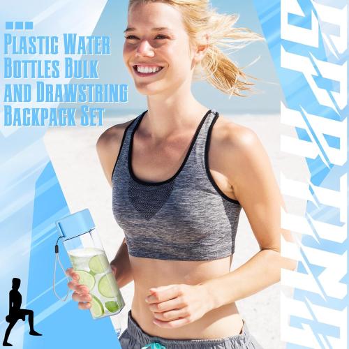Honeydak 24 Pcs 17 oz Plastic Water Bottles Bulk and Drawstring Backpack Set Reusable Flip Top Leakproof Water Bottles with Handle for Adults Sports Gym Travel Party Outdoor End of Year Gifts