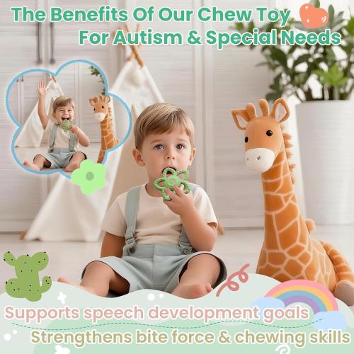 Star-Shaped Vibrating Teether for Baby & Sensory Chew Toys for Autistic Children, Toddler Travel Essential, Food-Grade Silicone, 3X Vibration Settings