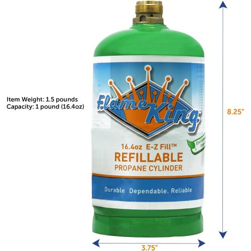 Flame King Refillable 1lb Empty Propane Cylinder Tank - Reusable - Safe and Legal Refill Option - DOT Compliant-16.4 oz (4-Pack)