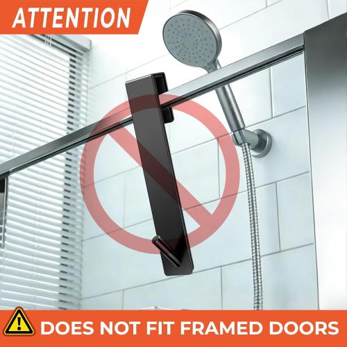 Shower Door Hooks(7.5 Inch),Extended Over Door Hooks for Bathroom Frameless Glass Shower Door,Stainless Steel Towel Hooks,Heavy Duty Rack Hooks for Robe,Towel-2 Pack-Black