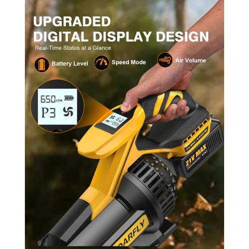 SOARFLY Cordless Leaf Blower – 650 CFM | 28,000 RPM Brushless Motor, 2×4.0Ah Battery & Fast Charger, 3-Speed Turbo Mode, Lightweight Electric Leaf Blower for Lawn Care, Patio, Snow, Leaves, Dust
