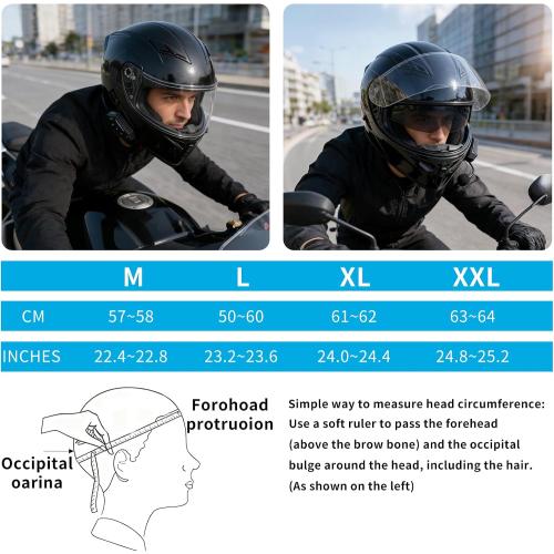 Motorcycle Bluetooth Modular Helmet, DOT FMVSS-218 Approved Flip Up Full Face Motorcycle Dual Visor Helmet, with Dual Speakers and Microphone, for Adults Men and Women