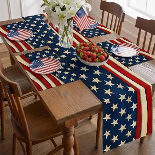 Rustic American Flag Table Runner Independence Day July 4th Table Runners Non-Slip Rectangle Table Cloth for Kitchen Decor USA Flag Patriotic Star Dinner Runner for Party Decoration 13x120 inches
