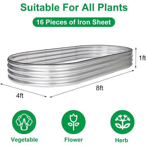 JERIA 2 Pcs 8×4×1ft Oval Raised Garden Bed,Galvanized Raised Garden Bed Kit Outdoor Metal Gardening Planter Box for Vegetable, Fruits, Flower，Herbs