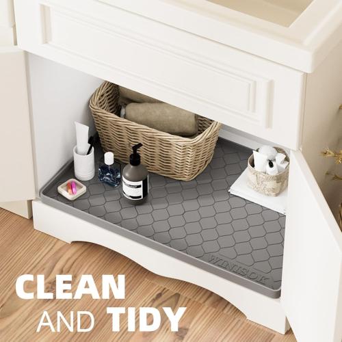Size 28x22 Color Grey Silicone Under Sink Mat 28 x 22, Kitchen Essentials and Gadgets, Shelf Liner and Cabinet Protector, Home Organizers and Storage, Waterproof Bathroom Tray
