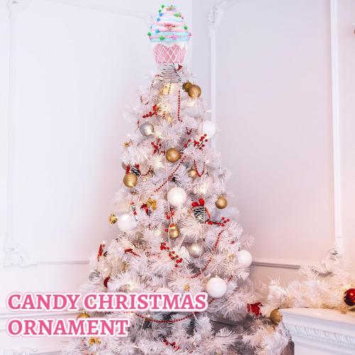 Retisee 7.9 Inch Pastel Dessert Christmas Tree Topper Pink Cupcake Tree Topper Candy Donut Christmas Tree Decoration Pastel Christmas Ornaments for Christmas New Year Birthday Party Decor
