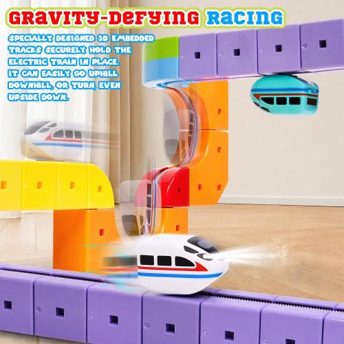 Electric Train Set for Kids,3D Infinity Flexible Track, DIY Track Building Kits with Train and Traffic Signs Traffic, STEM Gravity-Defying Learning Toy for Boys Girls 4 5 6 7 8 Birthday