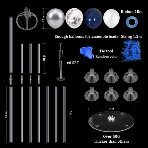 ZJDHPTY 6 Set Balloon Stand with Blue and Silver Balloons Centerpiece Table Decorations Birthday Graduation Bridal Shower Wedding Anniversary Father's Day Retirement New Years Decorations 2026