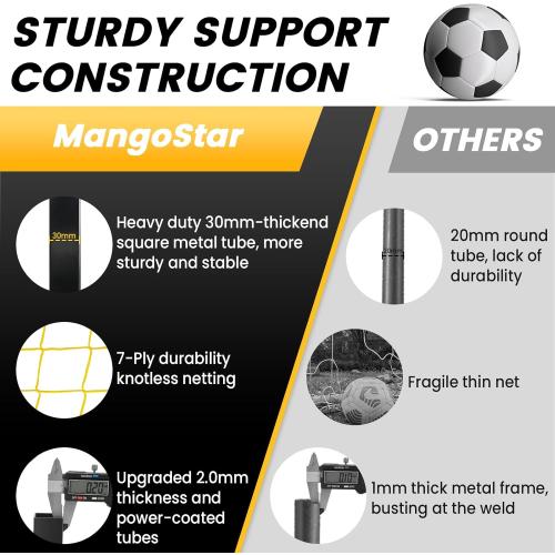 MangoStar Soccer Goal, 12X6 FT Soccer Goal for Backyard Portable Net Collapsible Metal Base, Quick Set Up Soccer Net for Indoor Outdoor Practice Training with Carry Bag