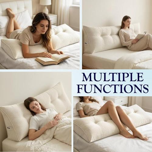Triangular Headboard Pillow Backrest Positioning Support Bed Rest Reading Pillows Bolster Headboard Cushions for Day Bed, Light Grey