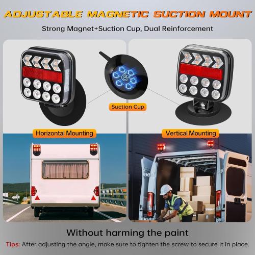 Wireless Trailer Lights, Adjustable Magnetic LED Trailer Lights with Reflectors, Rechargeable Tow Tail Light Kit for Trucks, Boats, RVs, Campers, IP67 Waterproof