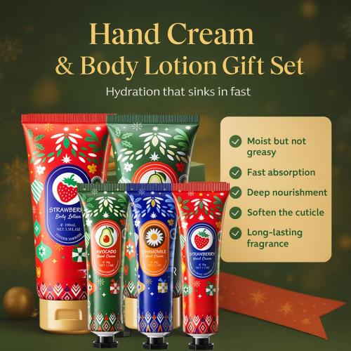 Christmas Hand Cream and Body Lotion Gift Set for Women & Men — 5pcs Holiday Skincare Set with 2x100ml Body Lotions& 3x30ml Hand Creams,Winter Moisturizing, Nourishing & Travel Size Christmas Gift Box