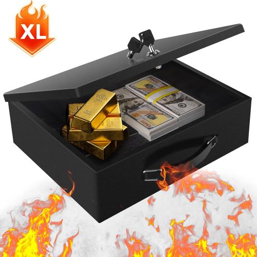 Fireproof Document Box, Fire Resistant Safe Box with Key Lock for Home, Portable Fireproof Lock Box for Personal Items, Passport, Cash, Tablet, X Large 13.2 x 11 x 4.13