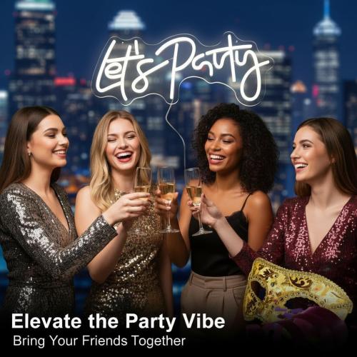 Let's Party LED Neon Sign, Cool White Neon Light 21.7×10.4 Inch for Wall Backdrop Decor, Bachelorette, Birthday, Wedding, Proposal & Engagement Party Indoor Decoration