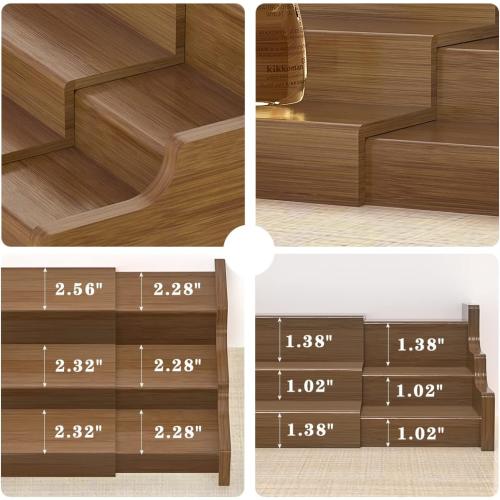 Bamboo Spice Rack Cabinet Organizer - 3 Tier Wooden Expandable Walnut Display Shelf