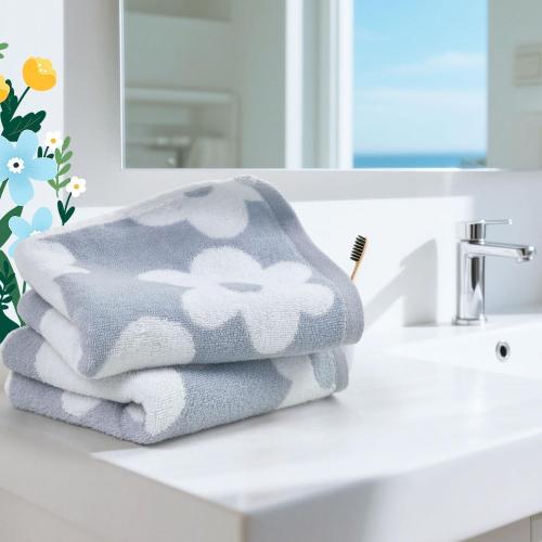 Jacquotha Floral Hand Towels for Bathroom - 2 Pack Cotton Face Towels 13 x 28, Soft Decorative with Cute Daisy Prints for Guest Room, Kitchen Decor, Dusty Blue