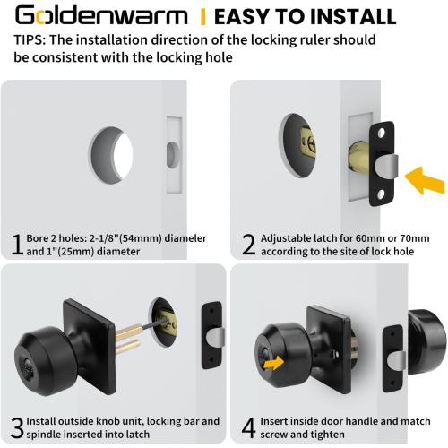 goldenwarm Black Door Knobs, Matte Black Privacy Door Knob Interior, Square Interior DoorKnobs for Bedroom, Bathroom, (6 Pack)