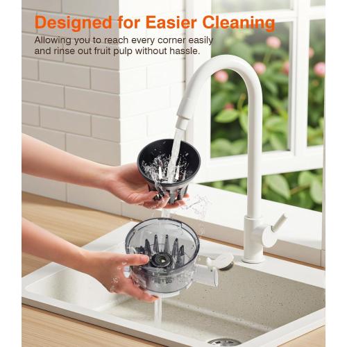 Cold Press Juicer, Zasmira Juicer Machines with Large Feeding Chute, Powerful Slow Juicer with Pulp Seperation, 99.6% Juice Purity, Easy to Clean, White