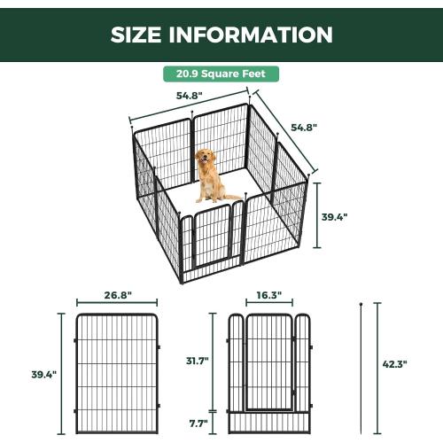 FXW Rollick Unleashed Dog Playpen for Indoor, Yard, RV Camping, 40 inch 8 Panels for Medium and Large Dogs, Black│Patented
