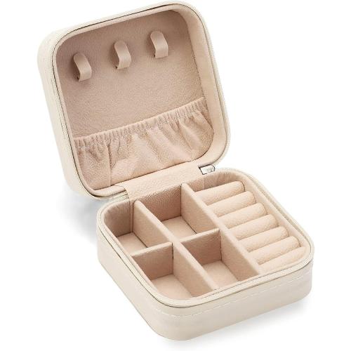 Travel Jewelry Case, Mini Portable Jewelry Travel Boxes, Small Jewelry Organizer for Rings, Earrings, Pendants, Watches, Necklaces, Lipsticks Organizer Storage Holder Case (White)
