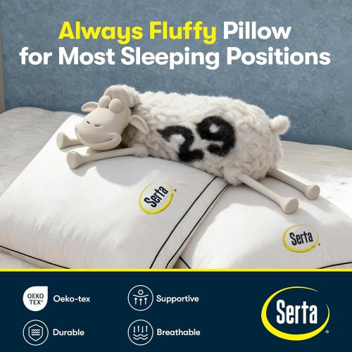 Serta Hotel Collection Bed Pillows Queen/Standard Size Set of 2, 400 Thread Count 100% Cotton Cover, Medium Soft, Support Gusseted Down Alternative Pillow for Back, Stomach or Side Sleepers, 18 x 26
