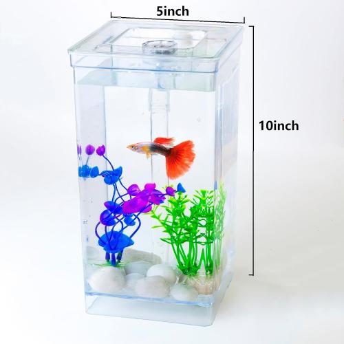 Size 1 gallon My First Fish Tank™ 1 Gallon Mini Aquarium Starter Kit, Professional Betta Fish Tank, Self Cleaning-Only add Water, No Power No Noise, with LED Light, Beautiful White Pebbles, with Color Box