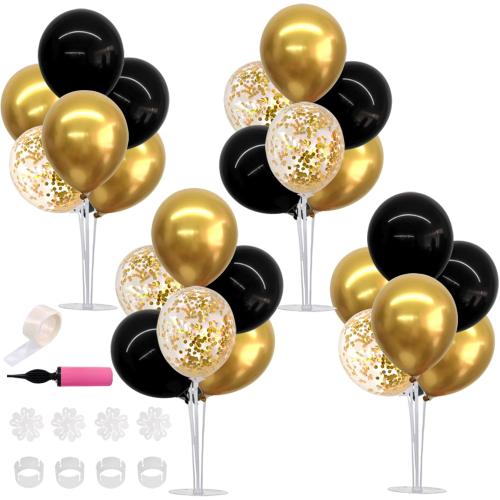 TONIFUL 4 Set Black Gold Balloon Centerpieces for Table,Balloon Stand Kit for Black Gold Party Decor 40th 50th 60th 70th Birthday Decorations Anniversary Graduation Decorations 2026 Retirement